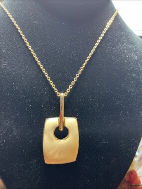 Napier Cream Enamel Long Square Gold Tone Pendant Necklace